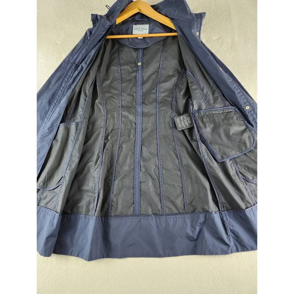 Cole Haan Signature Women's Small Navy Hooded Rain Coat Drawstring Hood_5